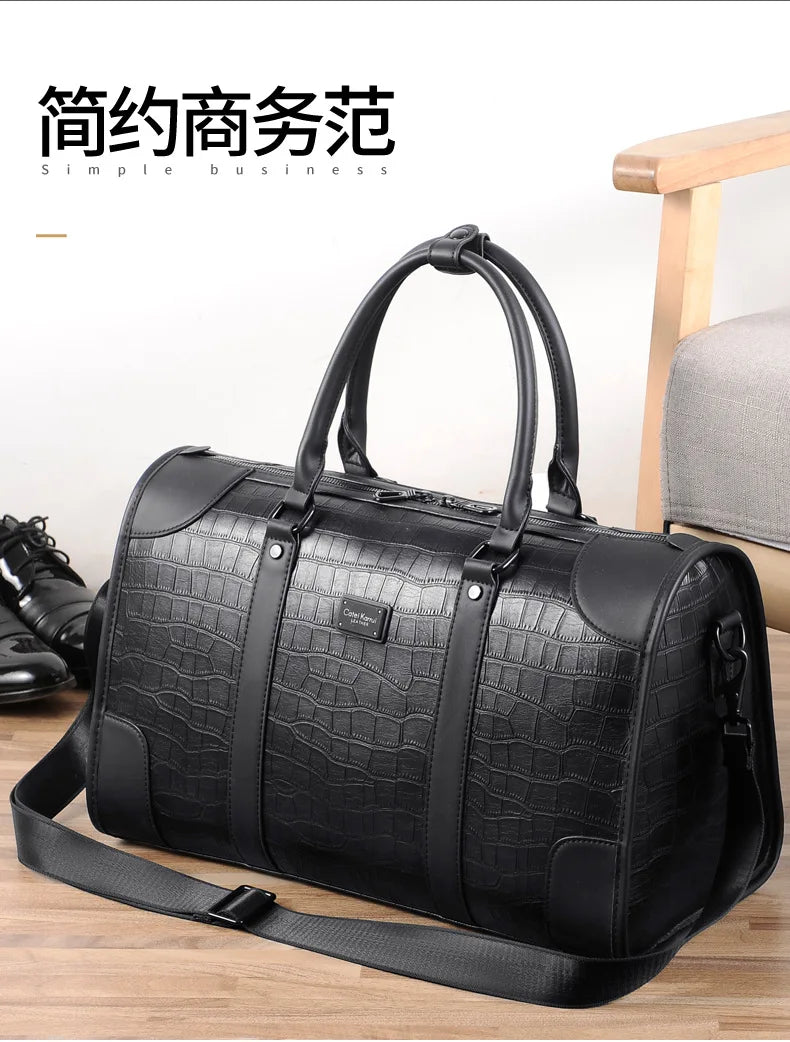 Fashion Handbag Bag Men Business Travel Tote Luxury Alligator PU Leather Luggage Bag With Shoulder Strap Crossbody Bags Duffle