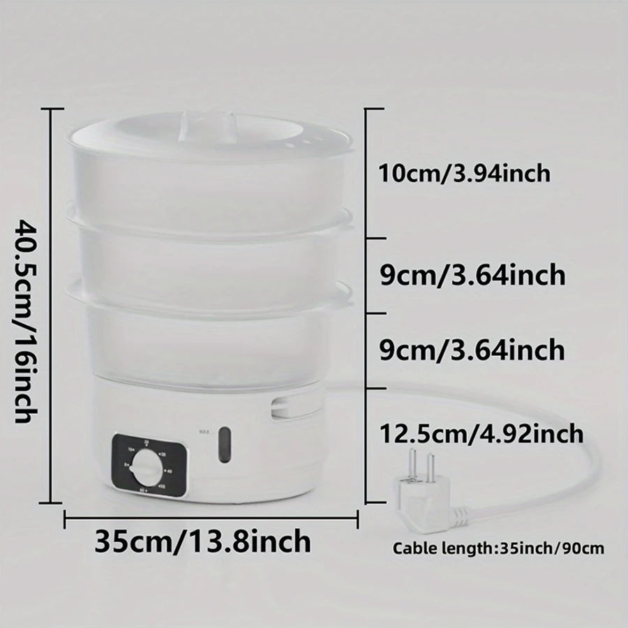 1 pc white electric steamer with detachable and freely combinable 13L large capacity timer, suitable for home kitchen cooking