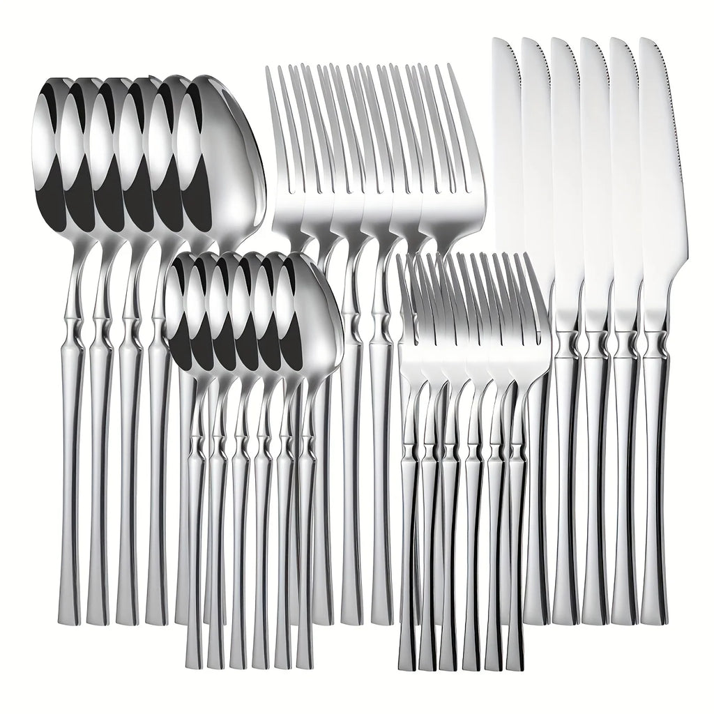 30 Piece Silverware Set for 6, Premium Stainless Steel Cutlery Set with Square Edge, Include Fork, Knife, Spoon, Mirror Finished