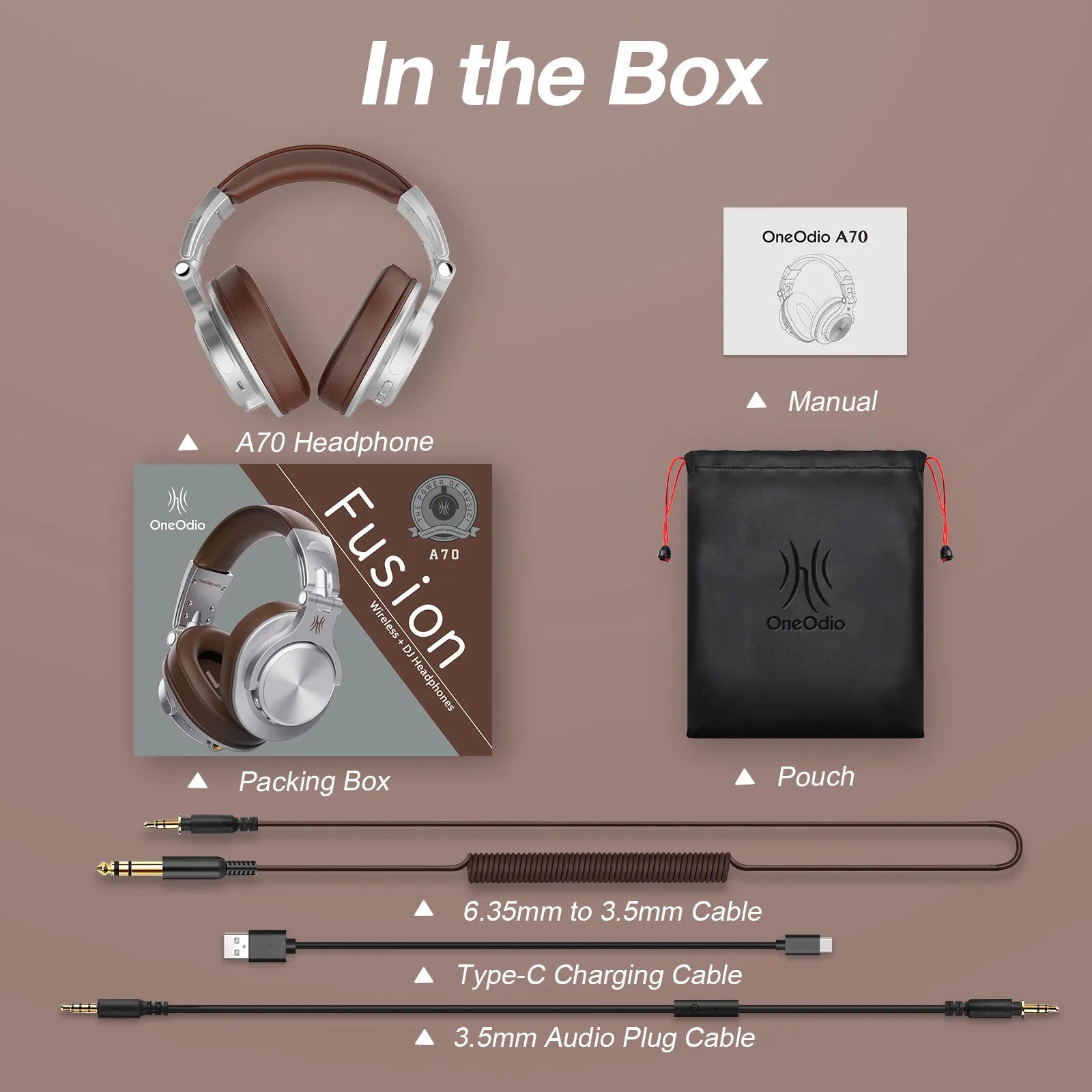 Oneodio Fusion A70 Bluetooth Headphones Hi-Res Audio Over Ear Wireless Headset 72H Professional Studio Monitor DJ HiFi Earphones