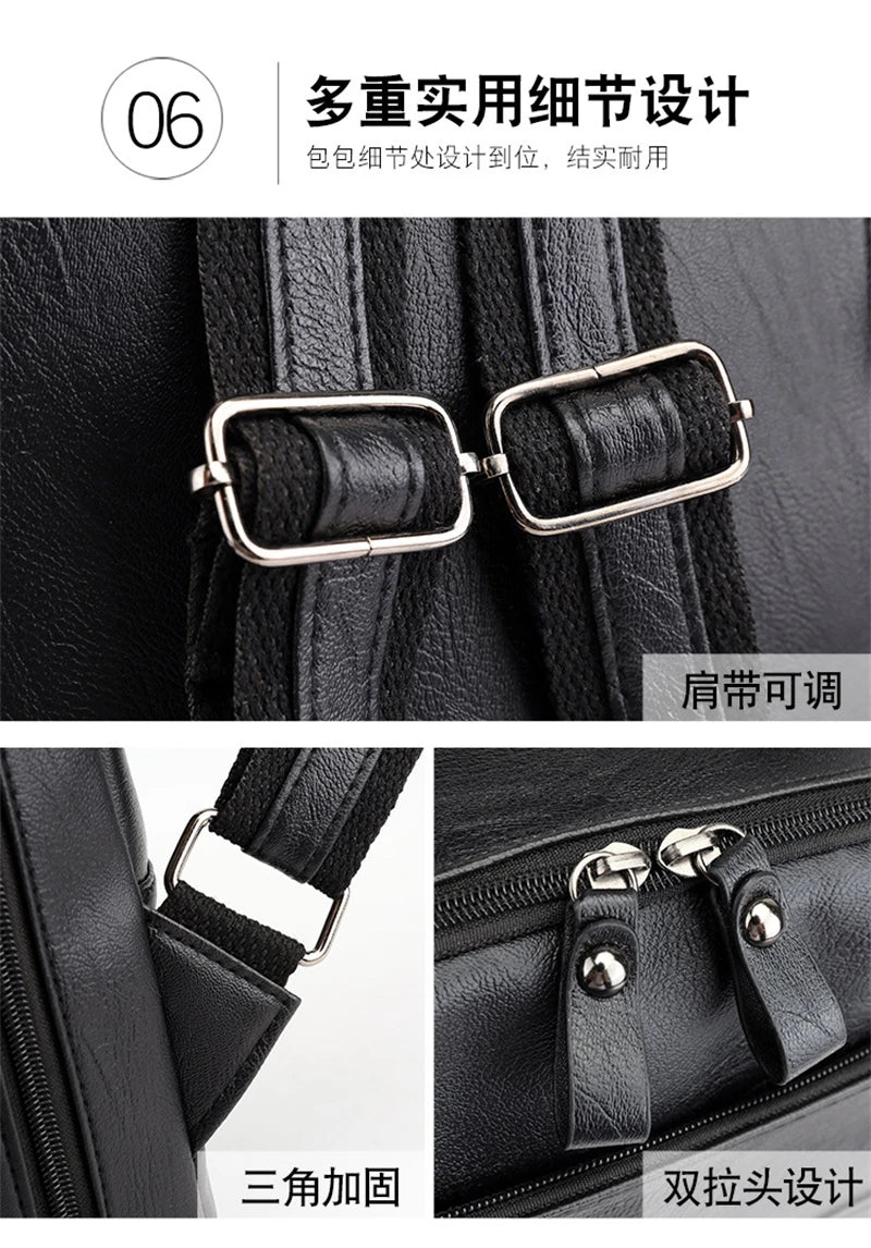 Business Backpacks For Men Waterproof PU Leather Laptop Bag Large Capacity USB Charging Rucksack Male Fashion Travel Bagpack sac
