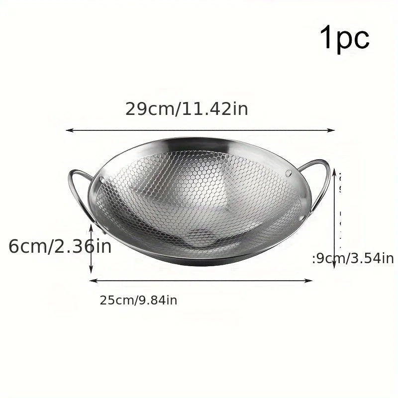 1pc 29cm/11.42inch stainless steel honeycomb skillet non-stick with handle scratch-resistant cooking pasta steak porridge ramen