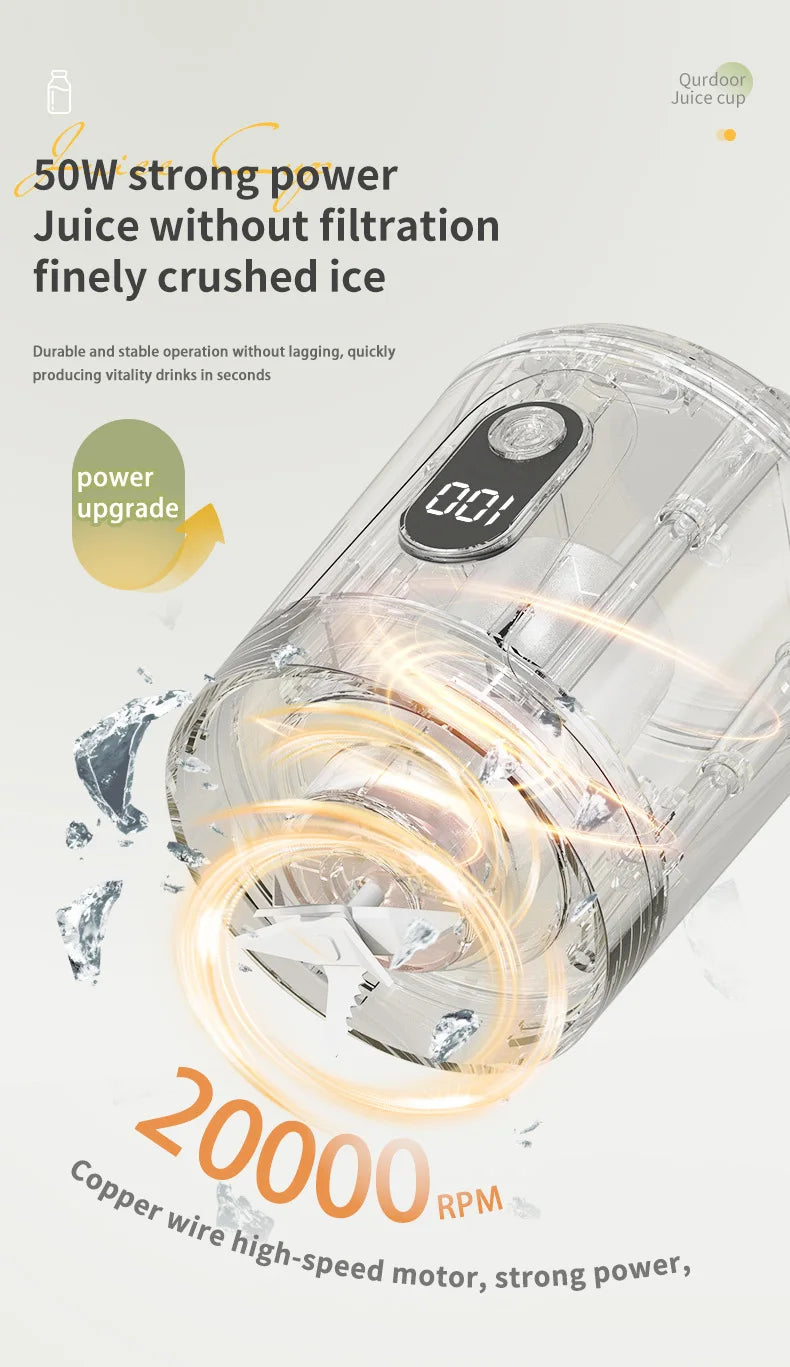 Portable Electric Juicer Small Household Rechargeable With Digital Display Vegetables Fruit Blender Juice Cup For Juicing