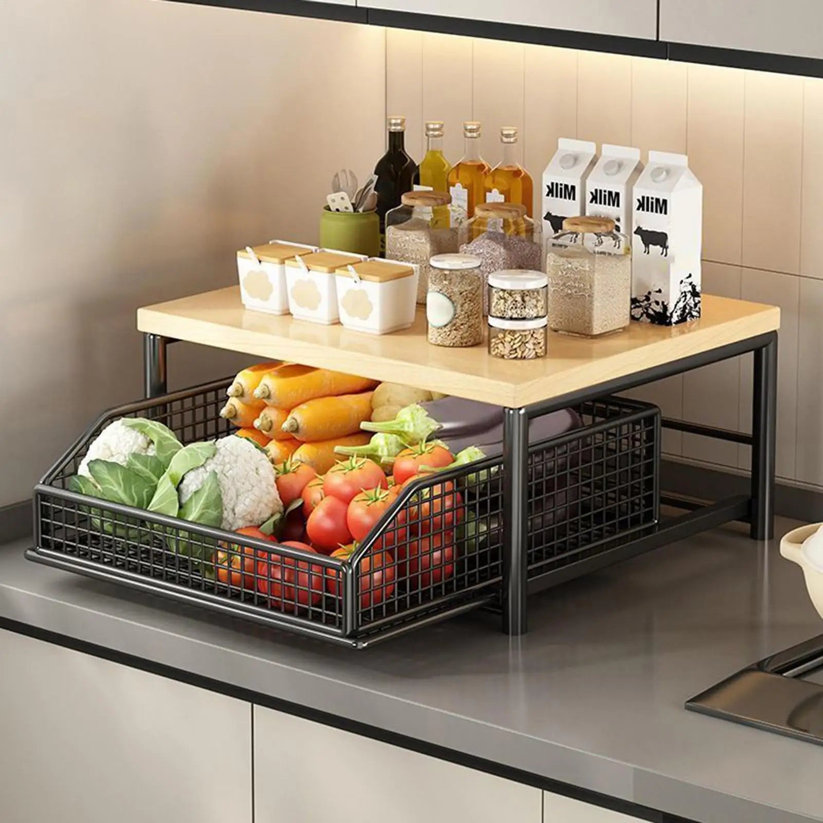 Kitchen Storage Rack Vertical 2-Tier Organizer Rack Standing Storage Shelves Multi-Functional Space Saving Countertop Storage