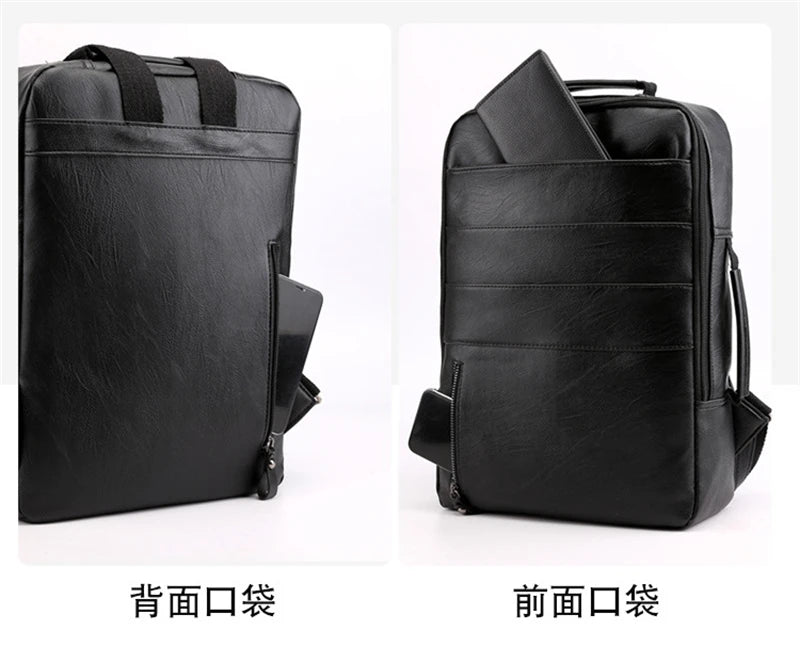 Business Backpacks For Men Waterproof PU Leather Laptop Bag Large Capacity USB Charging Rucksack Male Fashion Travel Bagpack sac