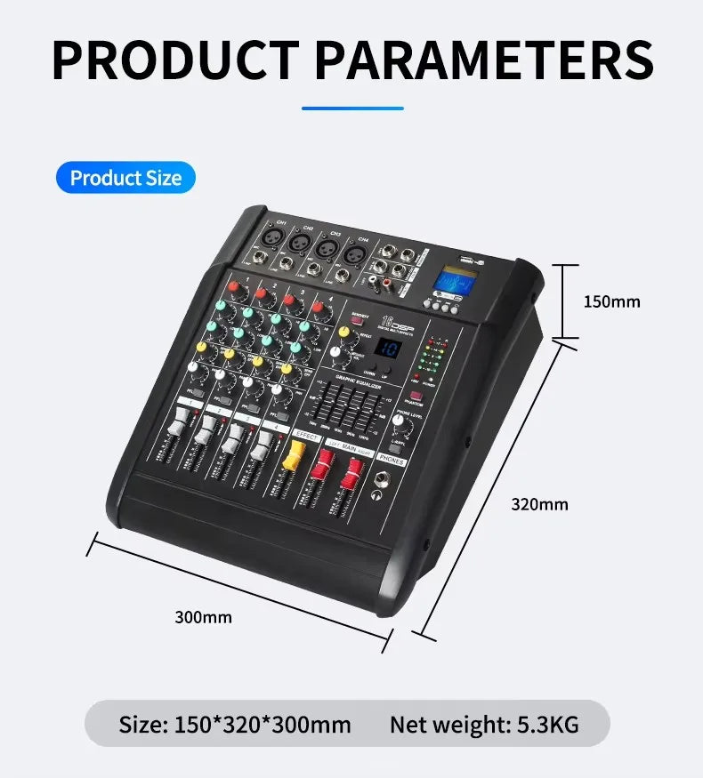 DJ Audio Mixer Amplifier 4 Channel 500w Stage Equipment Computer Digital Mixer Mobile Bluetooth DJ Mixer for PC Performance