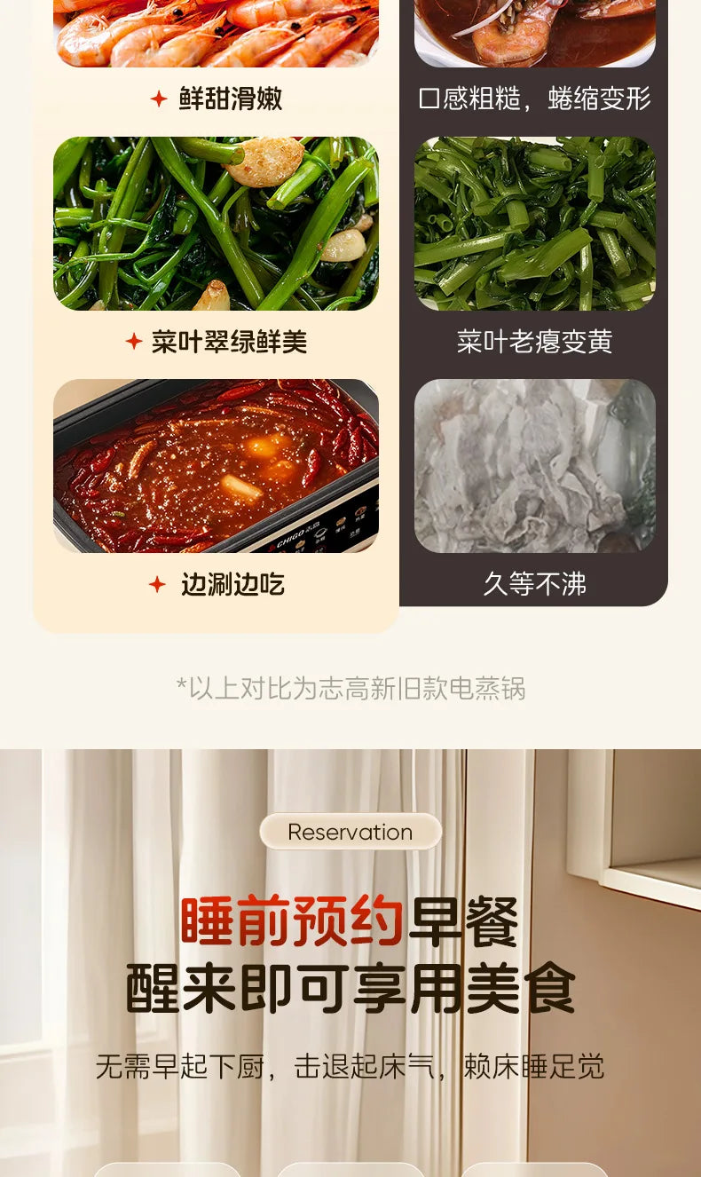 Full Steel Electric Steamer, 3-Layer Multi-Function Cooker for Home, Smart Timer, LCD Screen, Anti-Corrosion and Easy Cleaning