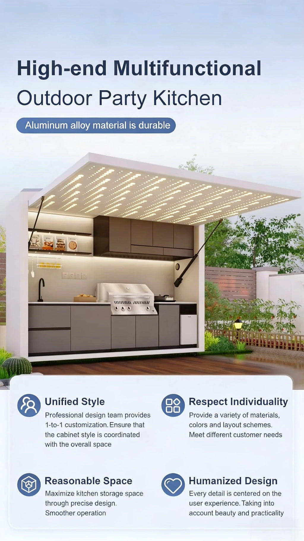 Custom Stainless Steel Barbecue Storage Cabinet for Outdoor Kitchen Garden Wind and Rainproof  Kitchencamping Kitchen Storage