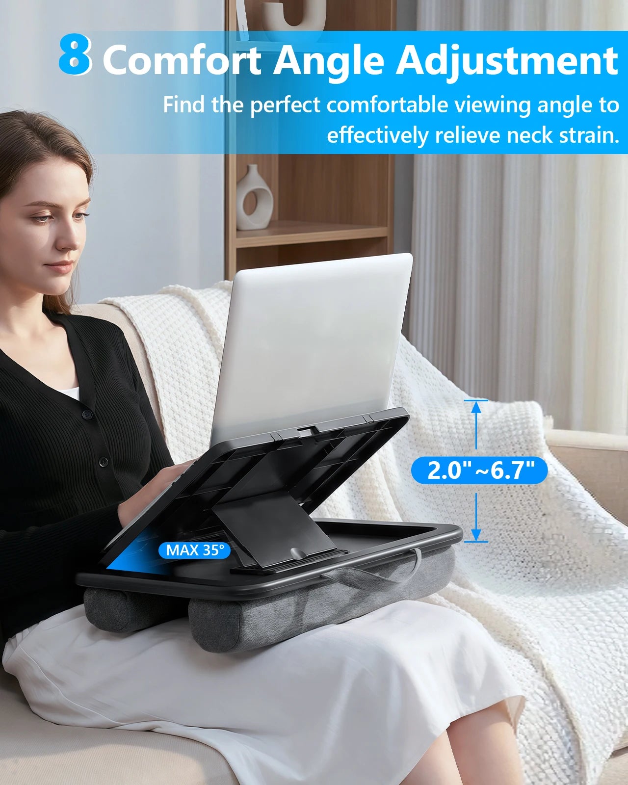 Oatsbasf  Laptop Lap Desk for Office with Soft Cushion Adjustable Lap Desk Portable Tablet Laptop Holder for Max 15.6" Notebook