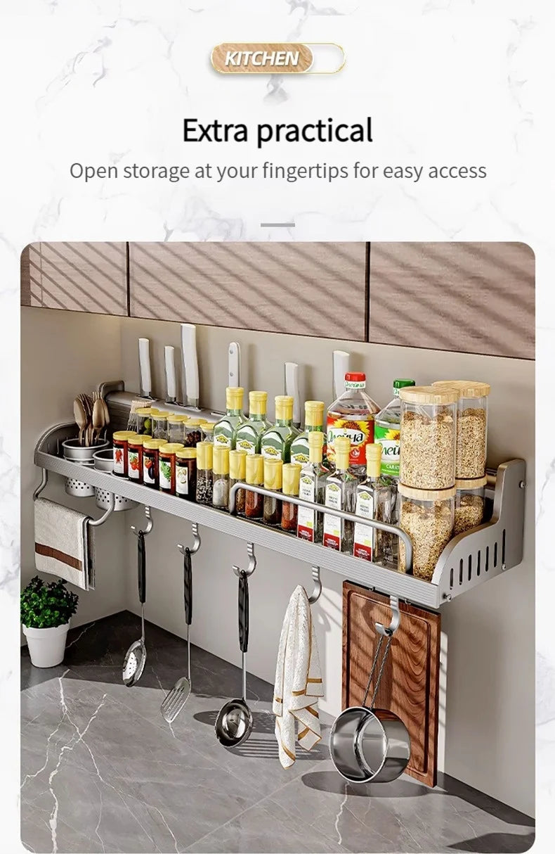 Kitchen Storage Rack Multi functional Home Wall mounted Seasoning Chopsticks Knife Holder Complete Collection of Supplies Rack