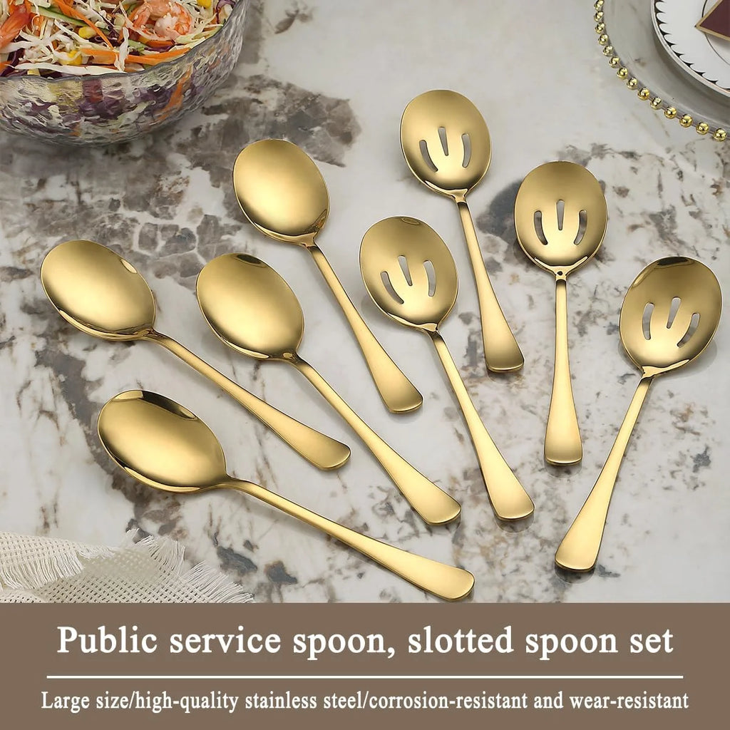 Serving Set Serving Spoons and Slotted Spoons, Stainless Steel Buffet Utensils, Banquet Spoons, Dishwasher Safe, Kitchen