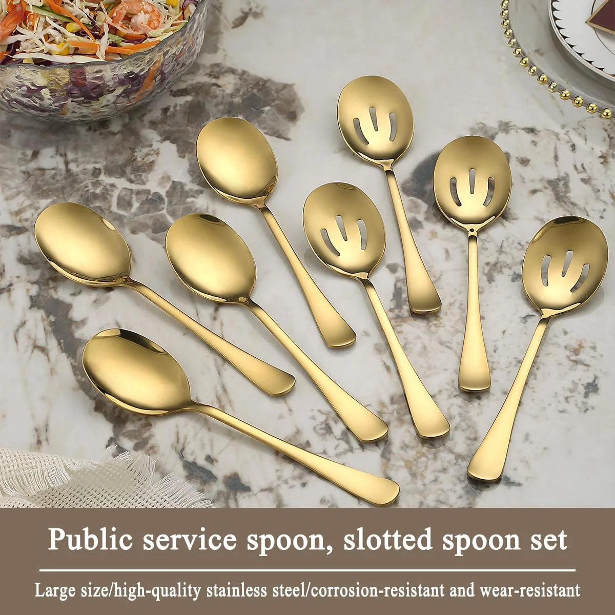 Serving Set Serving Spoons and Slotted Spoons, Stainless Steel Buffet Utensils, Banquet Spoons, Dishwasher Safe, Kitchen