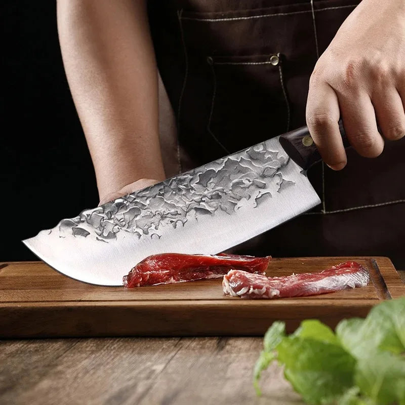Hand Forged Knife High Carbon Butcher Knives Multifucntional Kitchen Meat Cutting Stainless Steel Wood Handle BBQ Cooking Knife