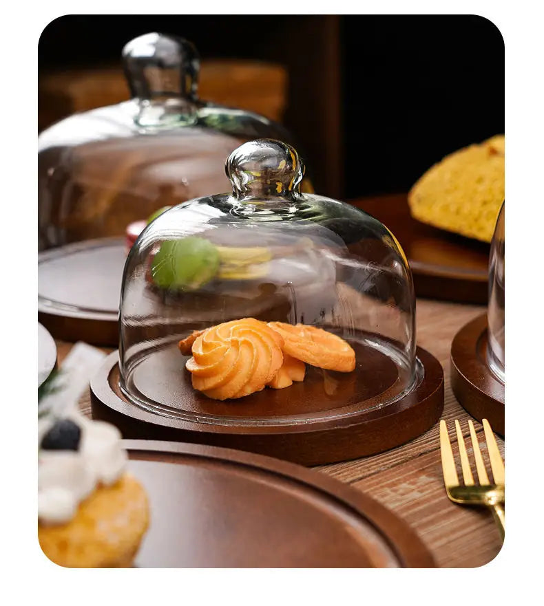 Cake Display Stand Fruit Plate with Cover Food Glass Cover Transparent Display Cake Plate Desserts Dish Cutlery Kitchen Utensils