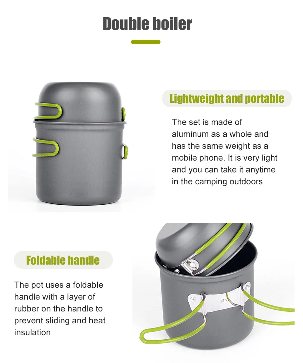 WESTTUNE Camping Pot Hiking Cookware Portable Outdoor Cooking Set Heat Cooker Camping Travel Tableware Kitchen Utensil Equipment