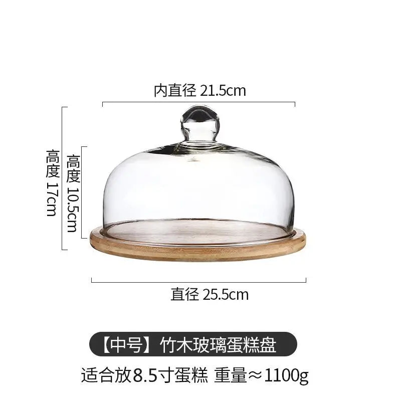 Cake Display Stand Fruit Plate with Cover Food Glass Cover Transparent Display Cake Plate Desserts Dish Cutlery Kitchen Utensils