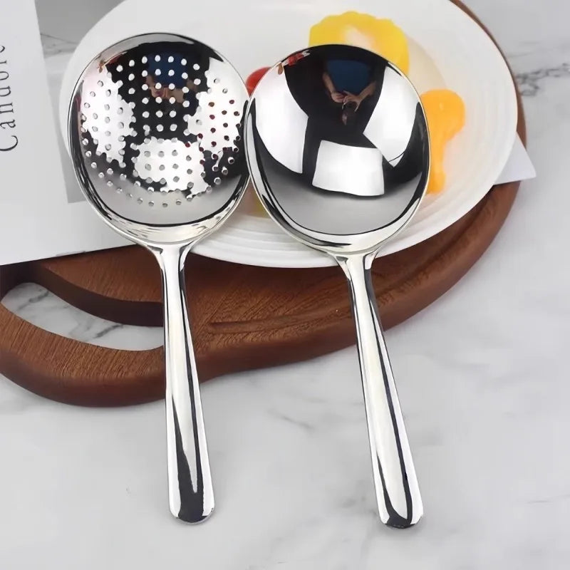 Stainless Steel Serving Spoons Dining Soup Rice Spoon with Drain Hole Heat Insulated Handle Kitchen Utensils Restaurant Ladles