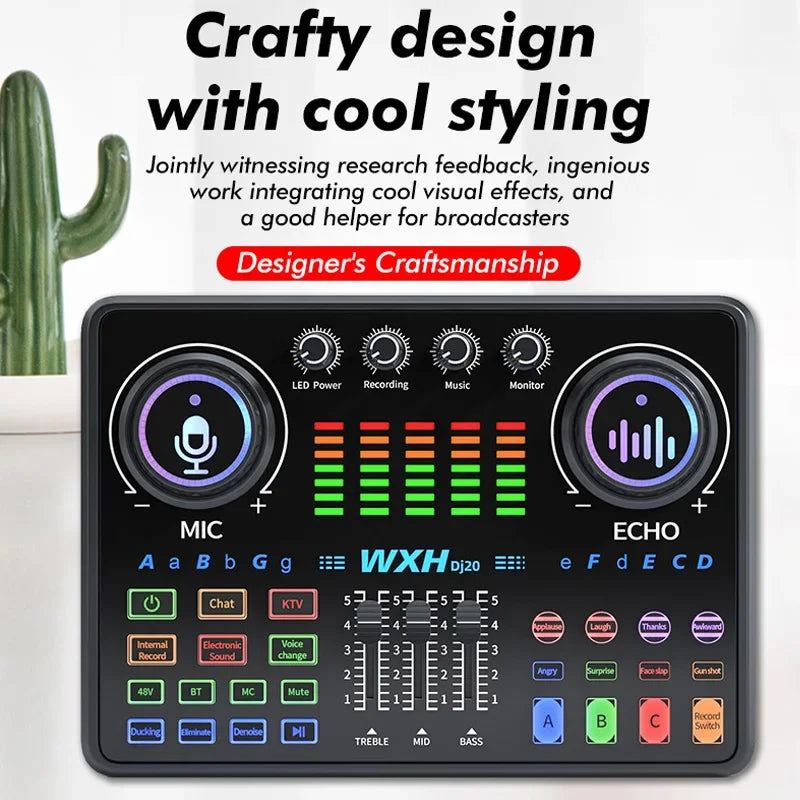Dj20 Sound Card Studio Mixer WXH520 Noise Reduction Microphone Singing Voice Live Broadcast Phone Computer Record USB Sound Set