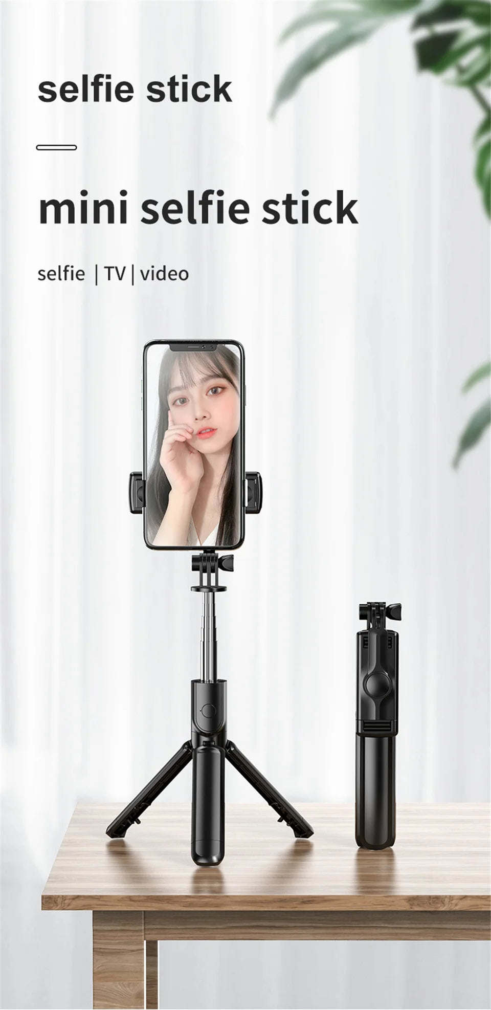 MEUYAG 2025 new Expandable Portable Tripod Selfie Stick With Remote With Detachable BT Wireless Remote Compatible for iPhone