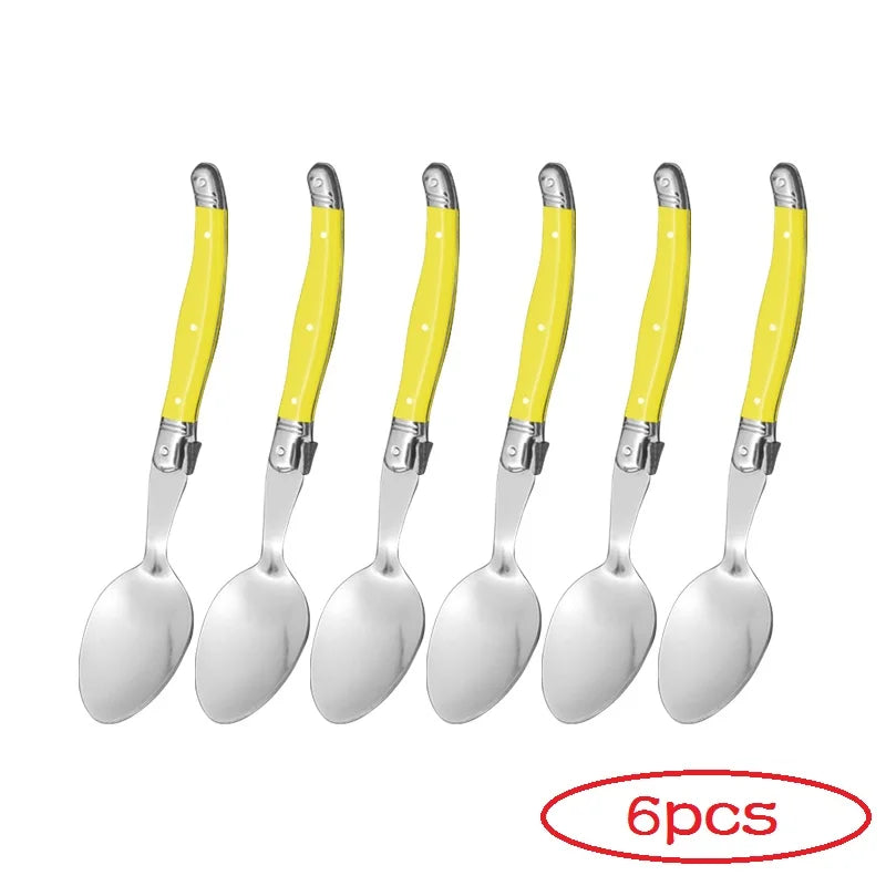 8'' 6pcs Laguiole Dinner Spoon Stainless Steel Long handle Table Spoons White Cutlery Black Big Serve Scoop Set Dinnerware