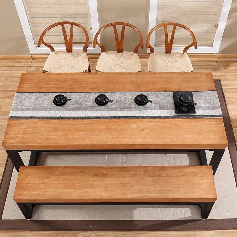 Restaurant Furniture Wood Dining Table Set Table with Bench  Custom  Solid Wood Table and Bench with Fast Delivery
