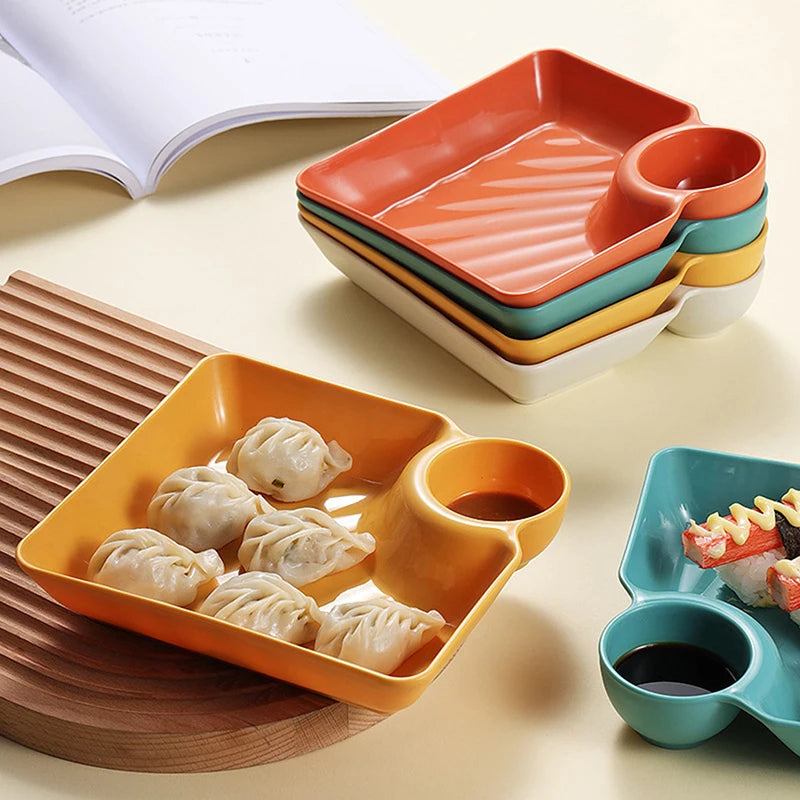 Large Square Dumpling Plate with Vinegar Space Snack Platter Creative Separated Divided Tray Tableware christmas tableware