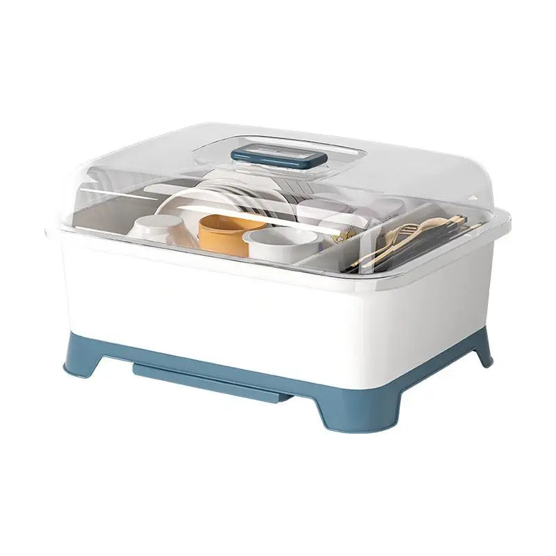 Multifunctional Kitchen Storage Rack Dishware Drain Basket Cover Included Utensil Storage Box Plastic Kitchen Organizer