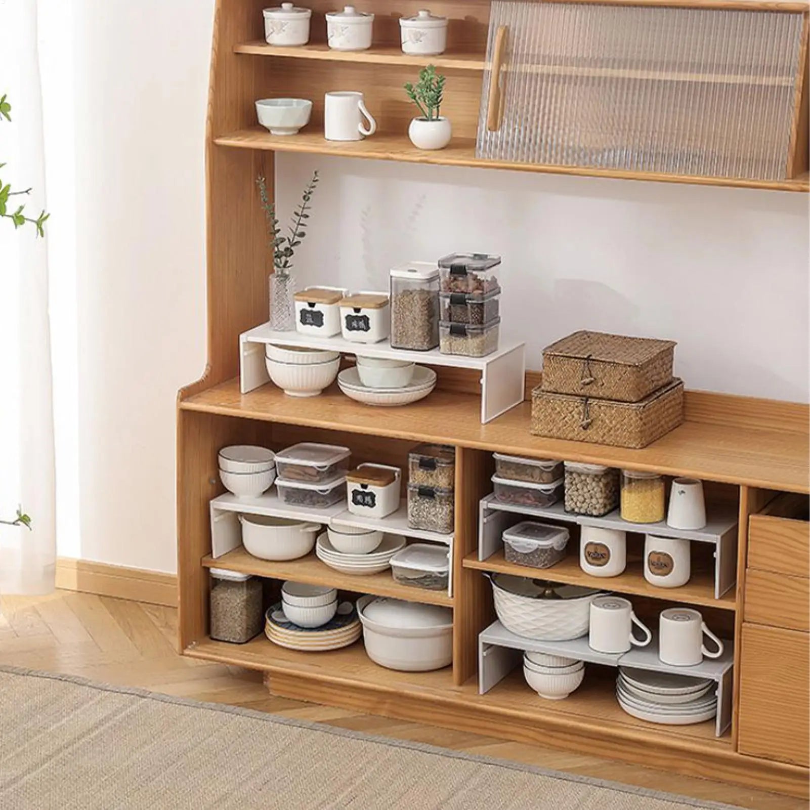 Retractable Kitchen Shelf Household stackable Cabinet Layered Easy installation Space saving Storage Rack Fridge Organizer