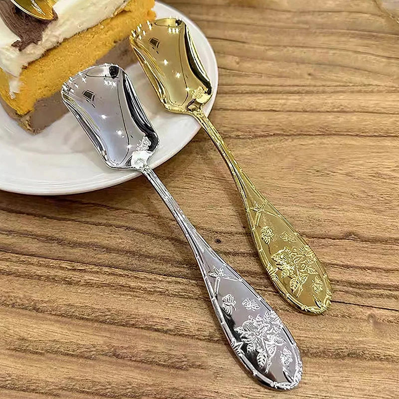 17 Cm Flat Bottom Spoon Stainless Steel Square Dinner Spoons Stirring Spoon Long Handle Drink Spoon For Ice Cream Dessert