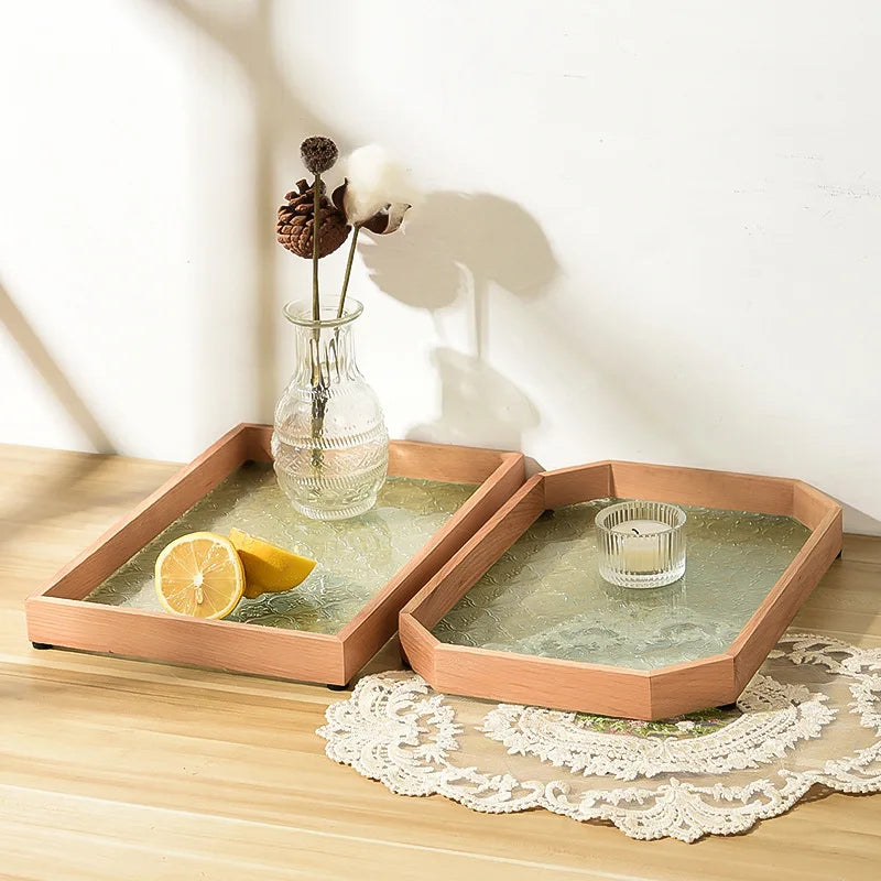 Table Organizer Tray Storage Tray Walnut Wood Tray For Cutlery Serving Spoons Cooking Utensils Teapot Teacup Snack ﻿Tray