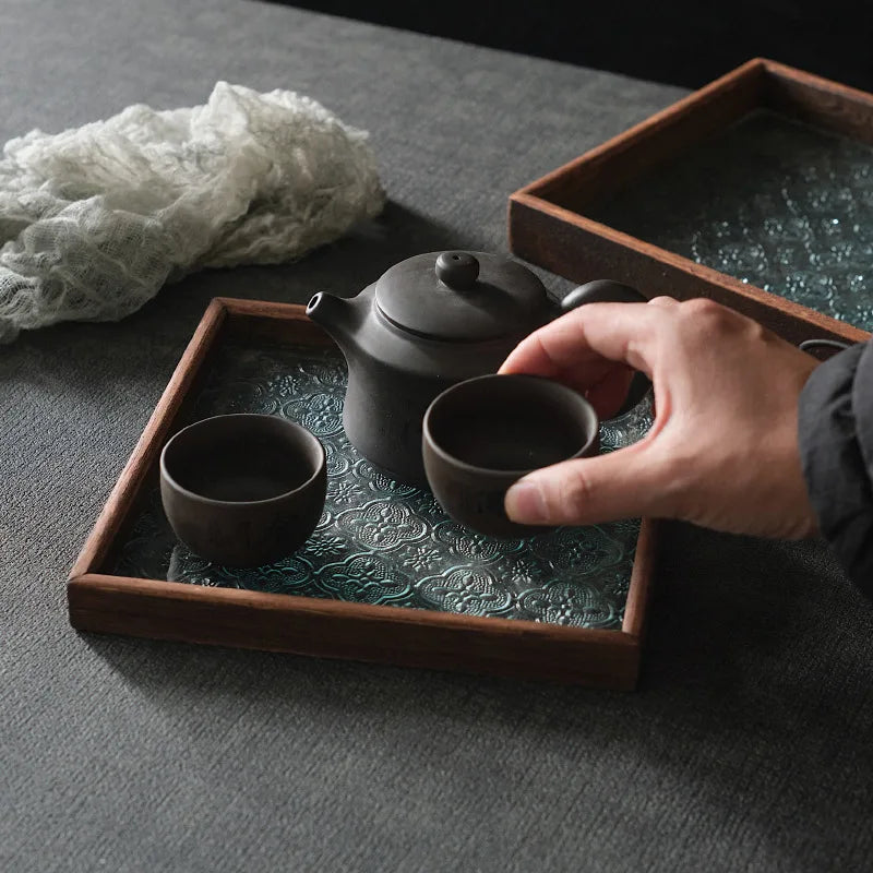 Table Organizer Tray Storage Tray Walnut Wood Tray For Cutlery Serving Spoons Cooking Utensils Teapot Teacup Snack ﻿Tray