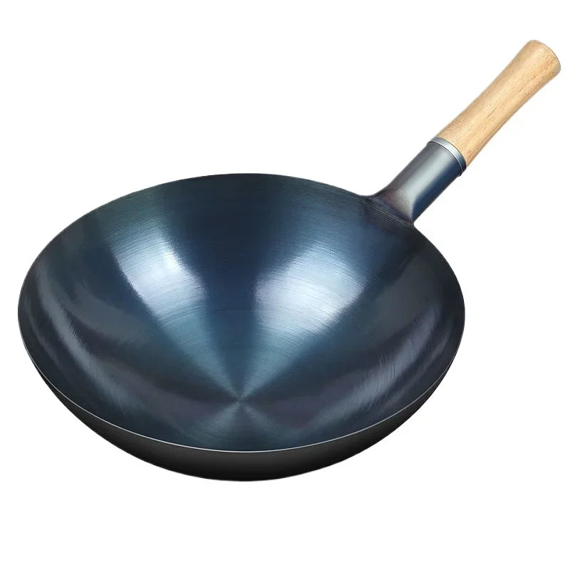 Carbon Steel Wok,12.6" Round Bottom Woks Pan Uncoated Nonstick Pot,Pre-Seasoned Chinese Wok Kitchen Cookware for Gas Cooktops