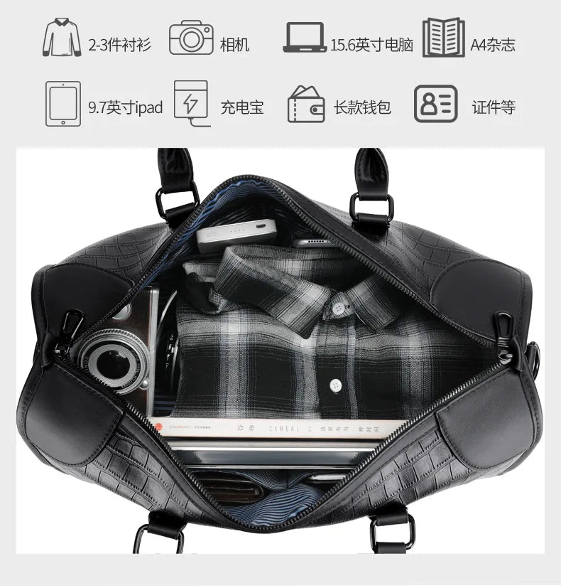 Fashion Handbag Bag Men Business Travel Tote Luxury Alligator PU Leather Luggage Bag With Shoulder Strap Crossbody Bags Duffle