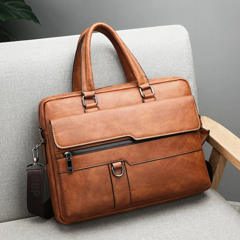Men Waterproof Business Briefcase Large Capacity Laptop Shoulder Crossbody Commute Bag