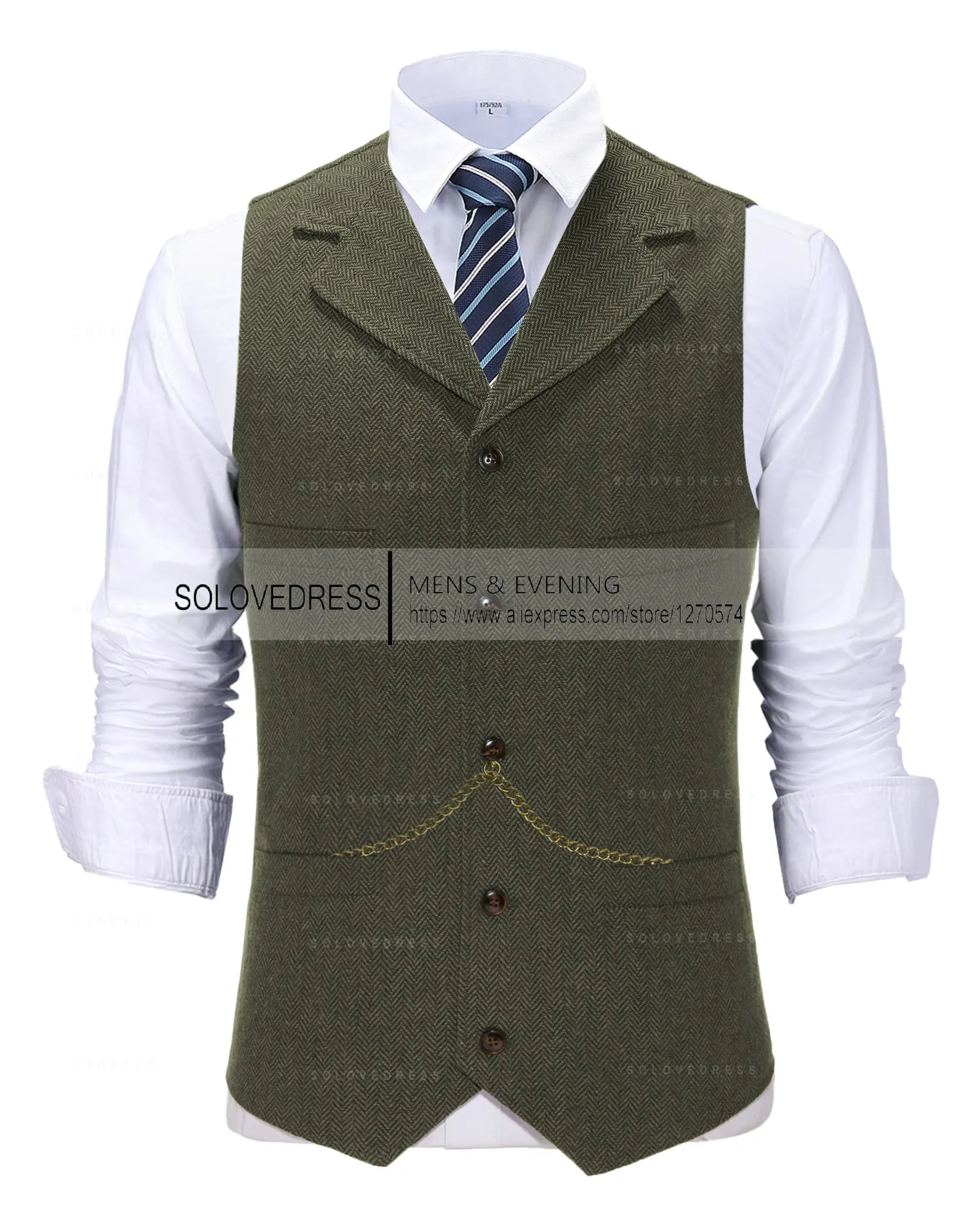 Business Mens Suit Vest Lapel V Neck Wool Herringbone Casual Brown Waistcoat Casual Formal Groomsman Jacket For Wedding