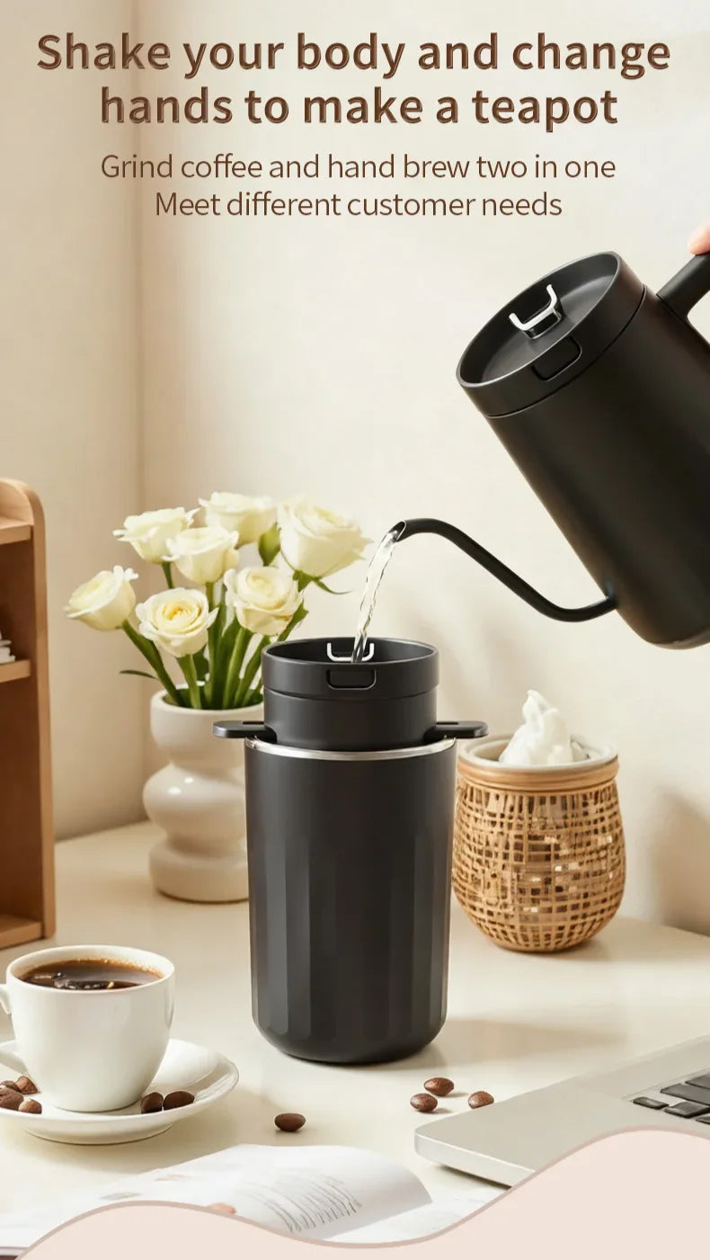 Travel-Friendly All-in-One Coffee Maker - Built-in Grinder, Handheld Espresso Machine & Mini Pour Over Cup for Home and Outdoor
