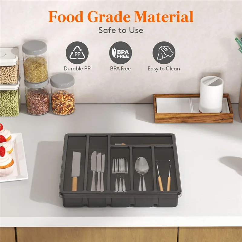 Y51A-Silverware Organizer With Lid,Covered Utensil Tray For Kitchen Drawer And Countertop, Plastic Cutlery And Flatware