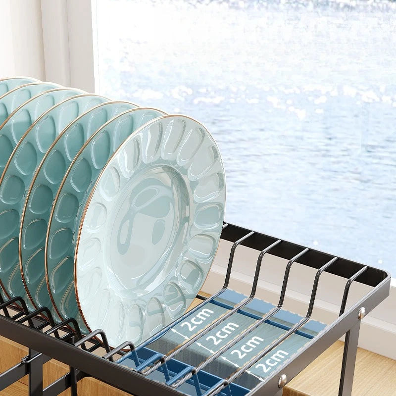 Kitchen Storage Rack, Foldable and Pull-out Cutlery Storage Platform, Double-layer Drain Basket, Bowl and Plate Storage Rack