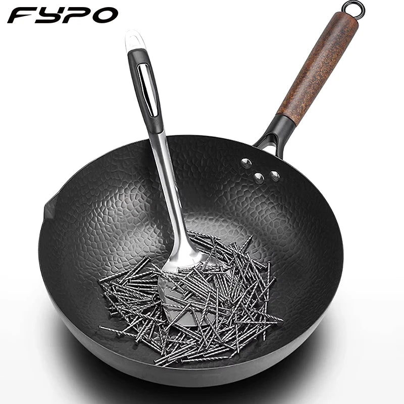 32cm Iron Wok Craft Wok Traditional Hand Hammered Chinese Carbon Steel Wok Iron Pot for Induction,Gas,Suitable for All Stoves