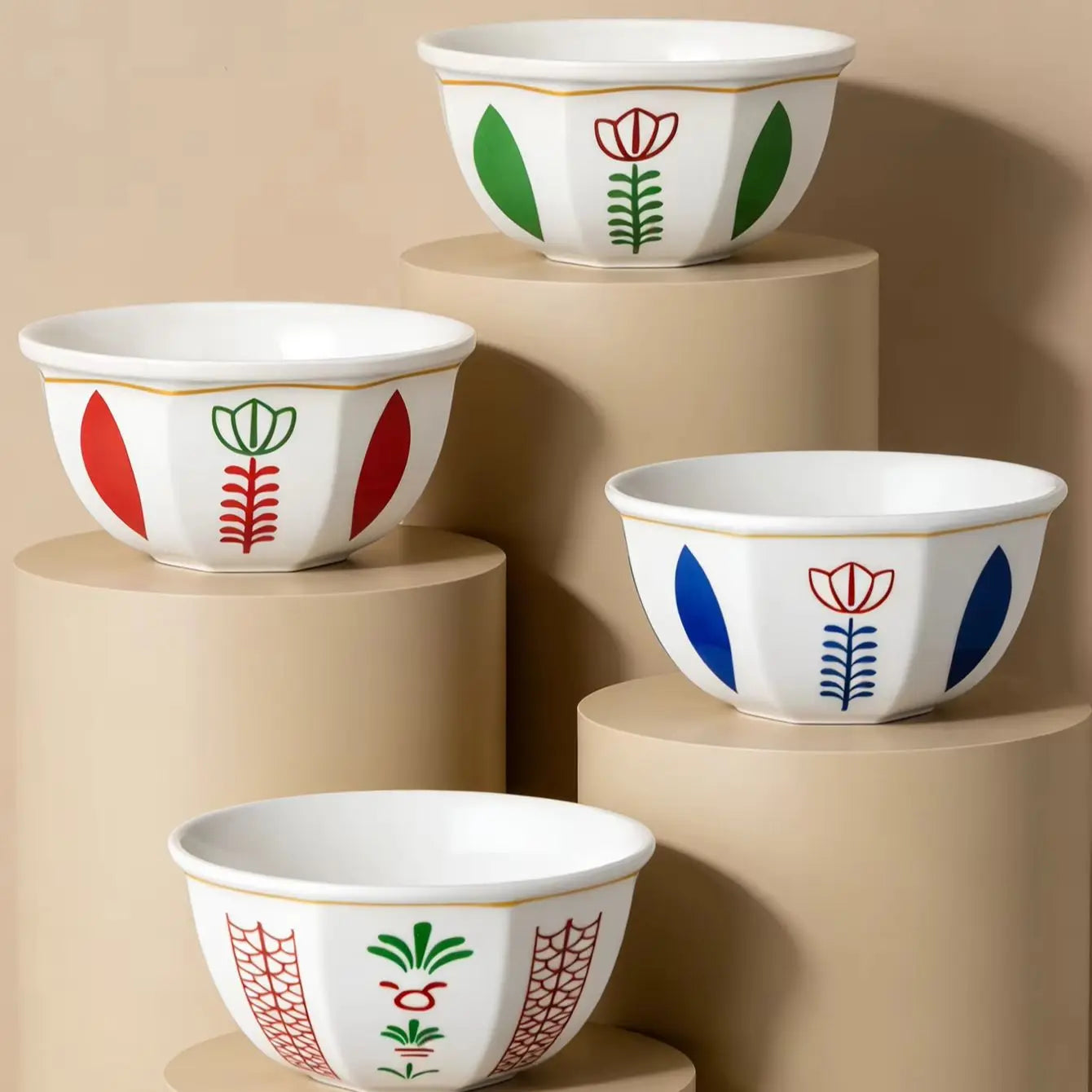1 piece dessert bowl/cup set, Middle Eastern style (tulip or coconut tree pattern), can be used as a tray for placing snacks and