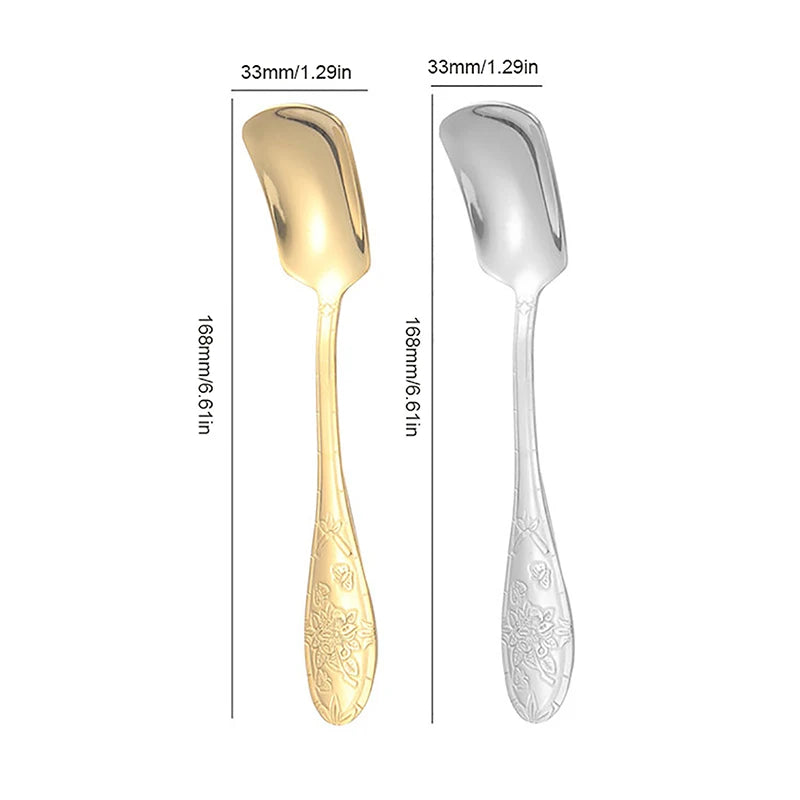 17 Cm Flat Bottom Spoon Stainless Steel Square Dinner Spoons Stirring Spoon Long Handle Drink Spoon For Ice Cream Dessert