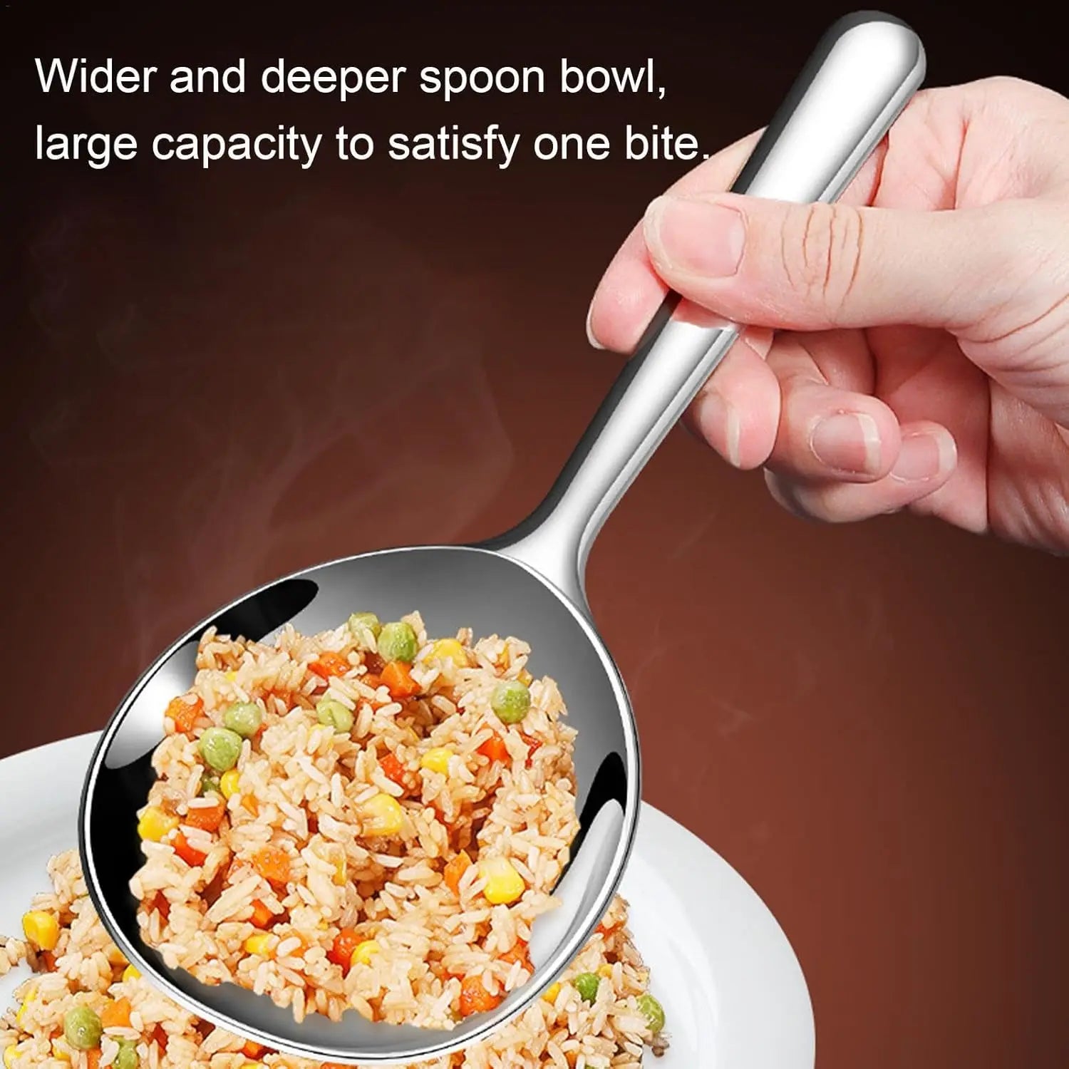 Stainless Steel Serving Spoons Round Fruit Food Scoop Dining Soup Rice Spoon Heat Insulated Handle Kitchen Restaurant Ladles