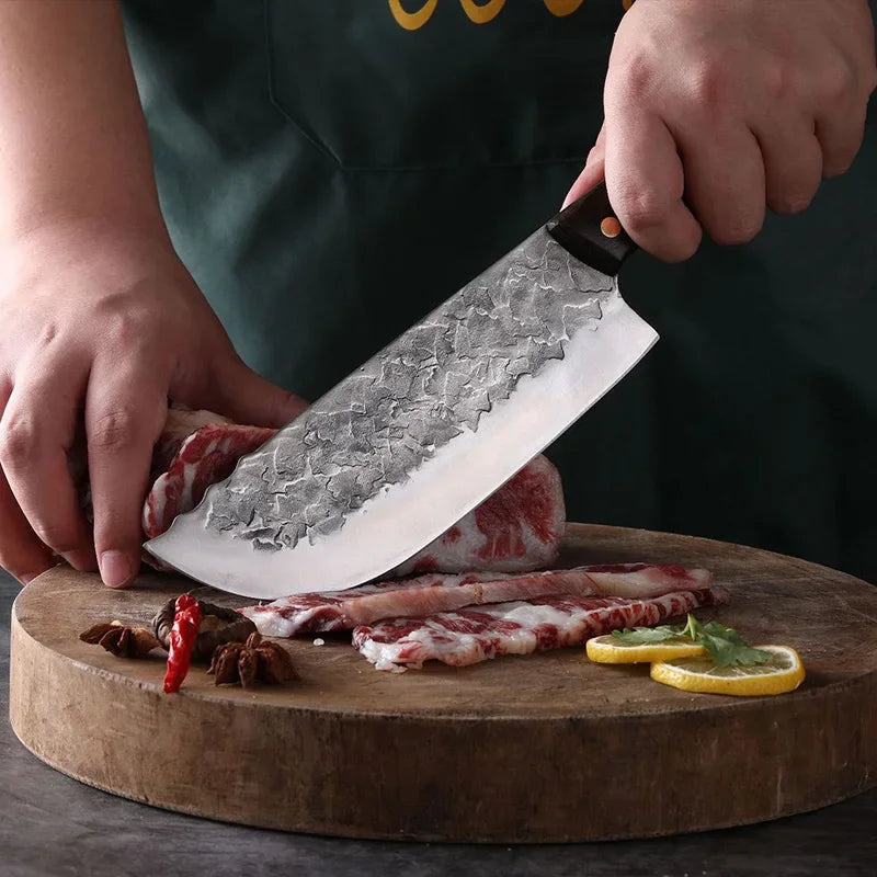 Hand Forged Knife High Carbon Butcher Knives Multifucntional Kitchen Meat Cutting Stainless Steel Wood Handle BBQ Cooking Knife
