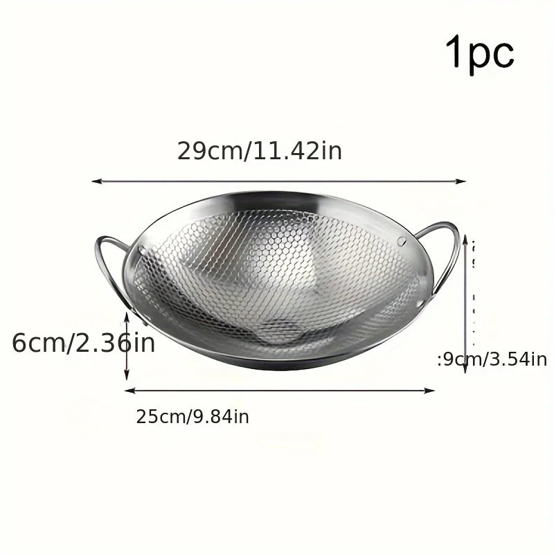 1pc 29cm/11.42inch stainless steel honeycomb skillet non-stick with handle scratch-resistant cooking pasta steak porridge ramen