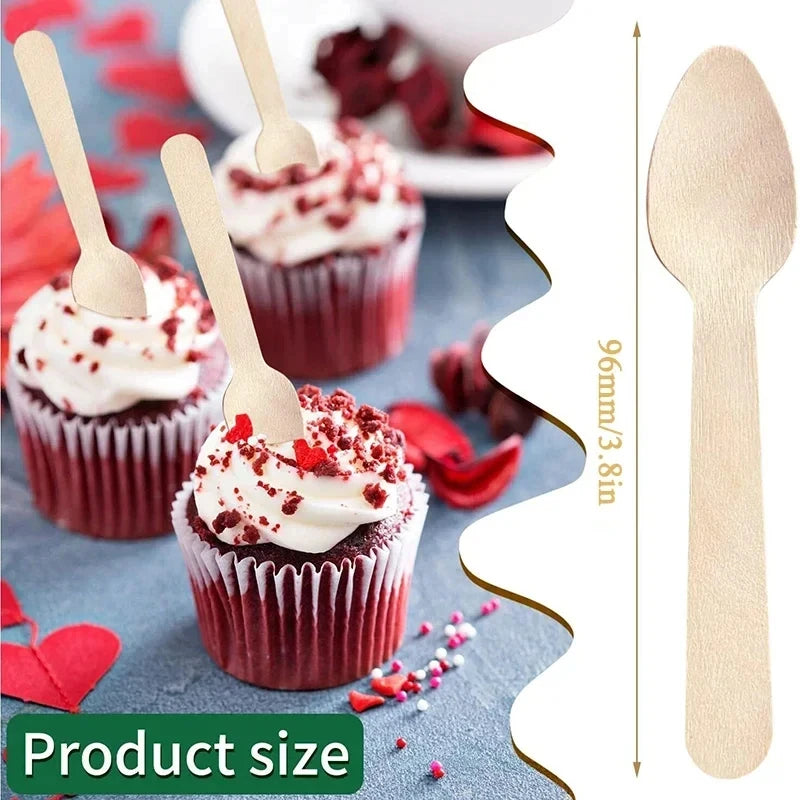 50/100Pcs Disposable Wooden Spoons for Tasting Sampling Yogurt Ice Cream Dessert Forks Wedding Party Tableware Wooden Spoon