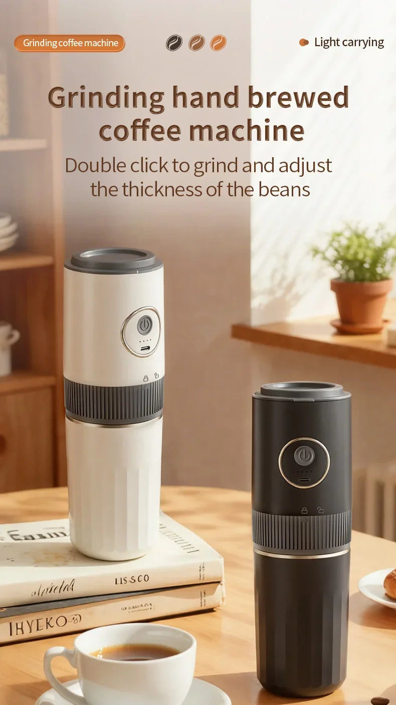 2-in-1 Portable Wireless Outdoor Camping Coffee Machine - Bean Grinding & Hand Brewing Portable Coffee Maker