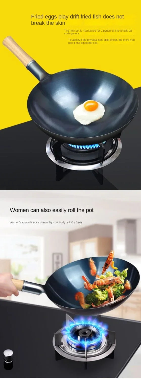 Carbon Steel Wok,12.6" Round Bottom Woks Pan Uncoated Nonstick Pot,Pre-Seasoned Chinese Wok Kitchen Cookware for Gas Cooktops