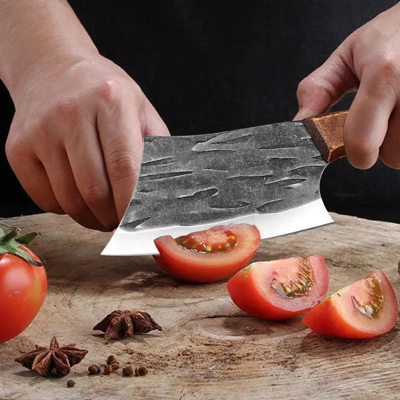 Hand Forged Knife High Carbon Butcher Knives Multifucntional Kitchen Meat Cutting Stainless Steel Wood Handle BBQ Cooking Knife