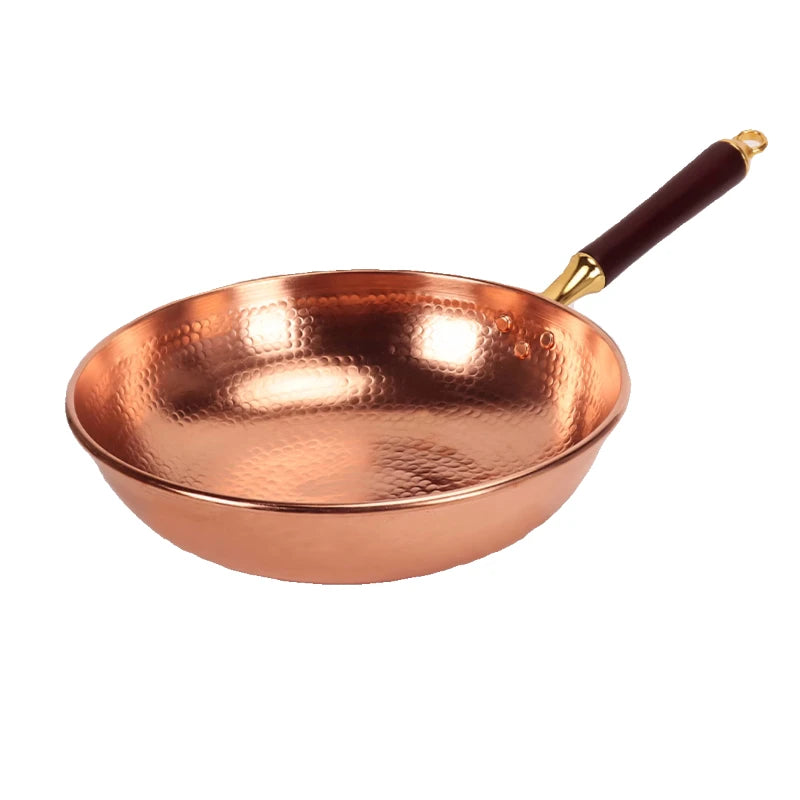 Hand-Forged Pure Copper Wok Pan Non-Stick Without Coating Traditional Cookware for Home & Commercial Use Ergonomic Handle