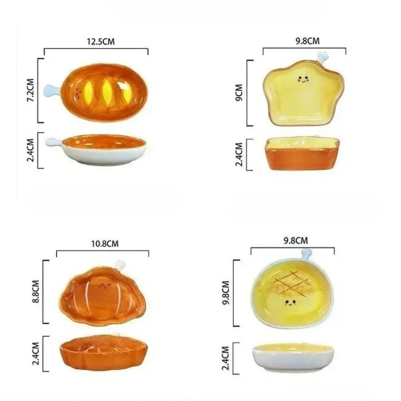 Desktop Creative Bread Shaped Ceramic Dishes, Cute Small Dipping Sauce Plate for Hotpot Ketchup Snack
